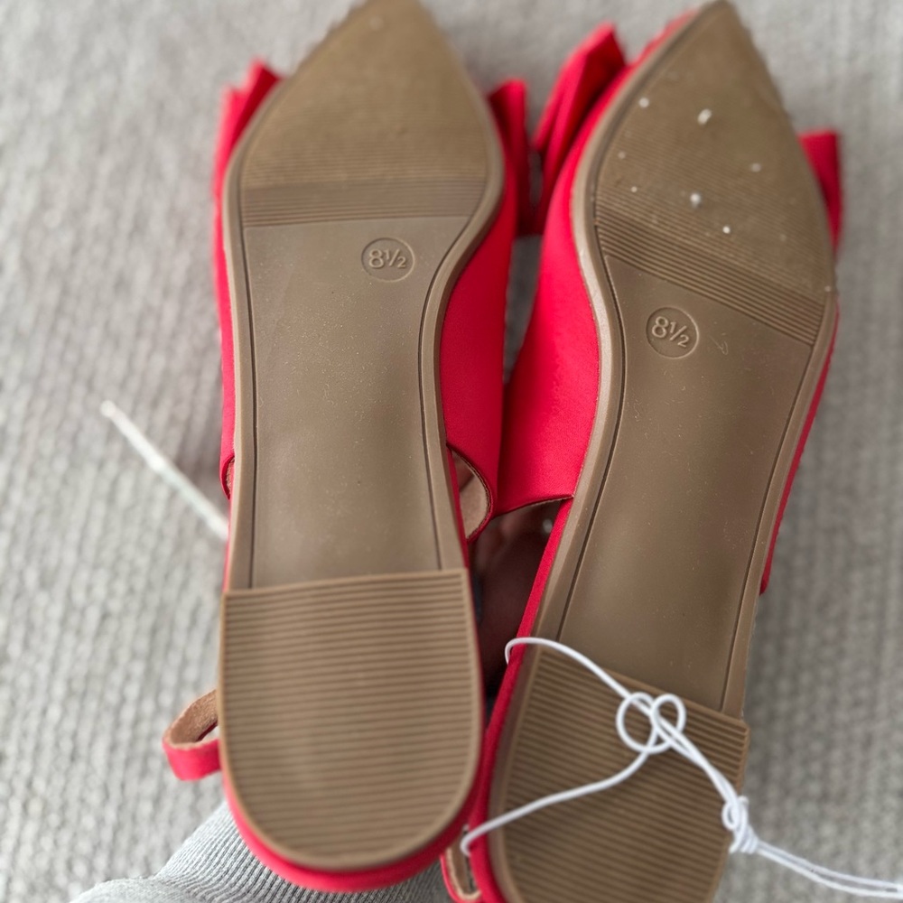 A New Day Red Satin Slingback Bow Detail Pointed Toe Flats Dress Shoes Sz 8.5 - Picture 5 of 5